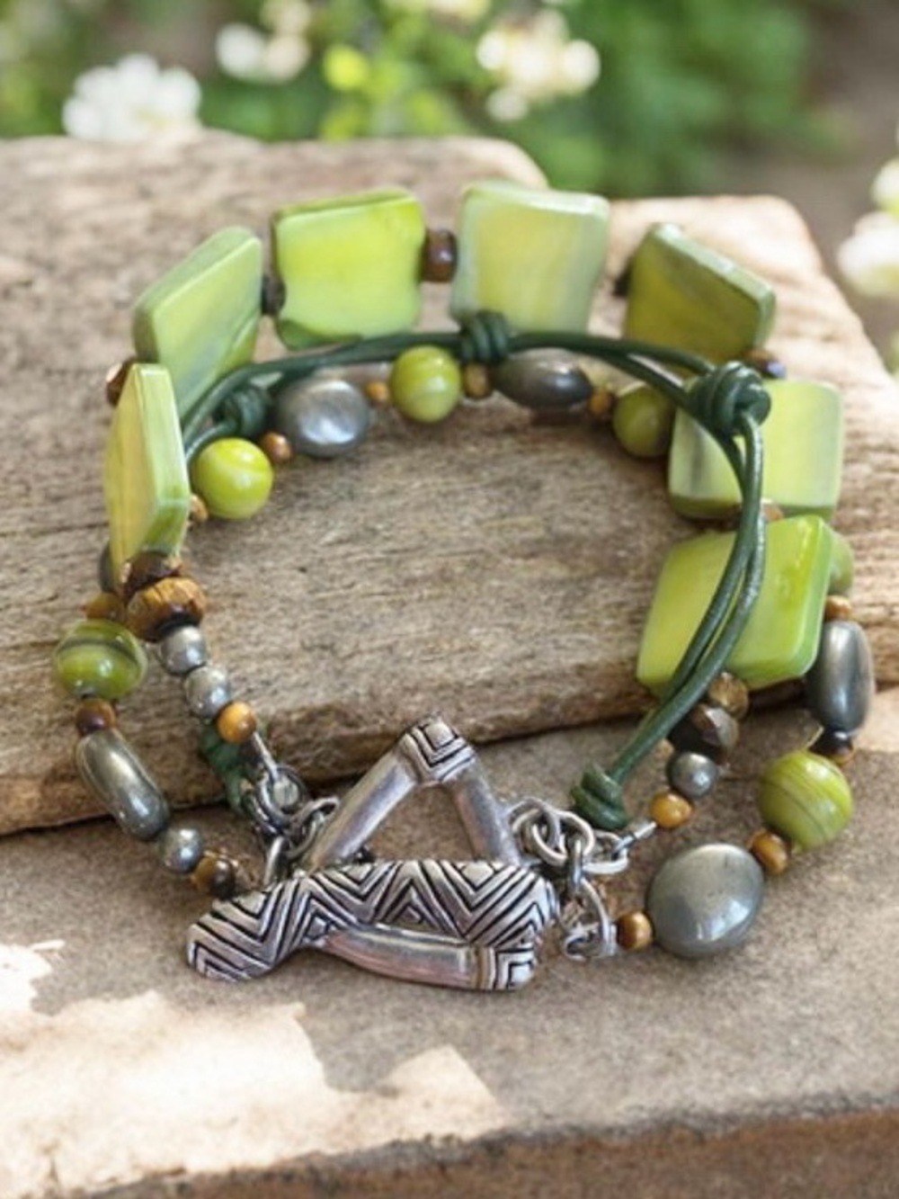 Silpada Multi-Strand Bracelet Green Mother of Pearl Bracelet B1132 fit up to 7.5